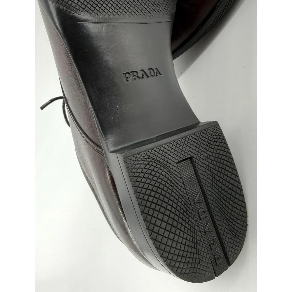 Prada Dress Shoes Men 8 Burgundy‎ Oxblood Leather Square Toe Derby Italy